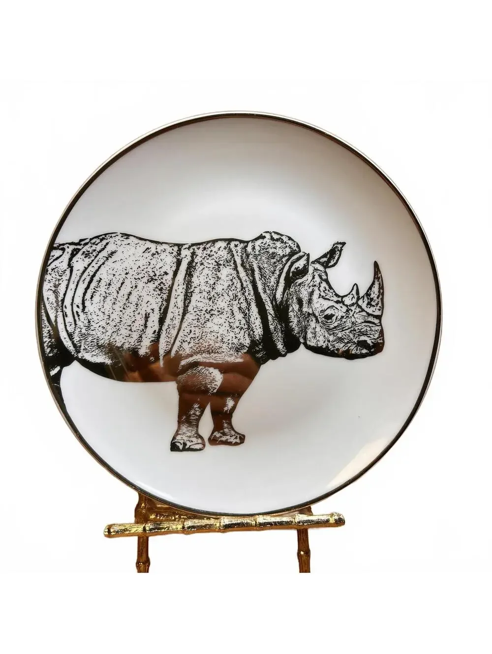 Set of 4 Safari Animal Plates with Real Gold Trim in Round Box